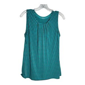 Worthington Womens Sleeveless Top M Blue Black‎ Grid Print Blouse